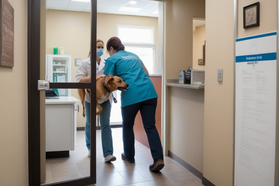 Veterinari con un perro paciente nuevo