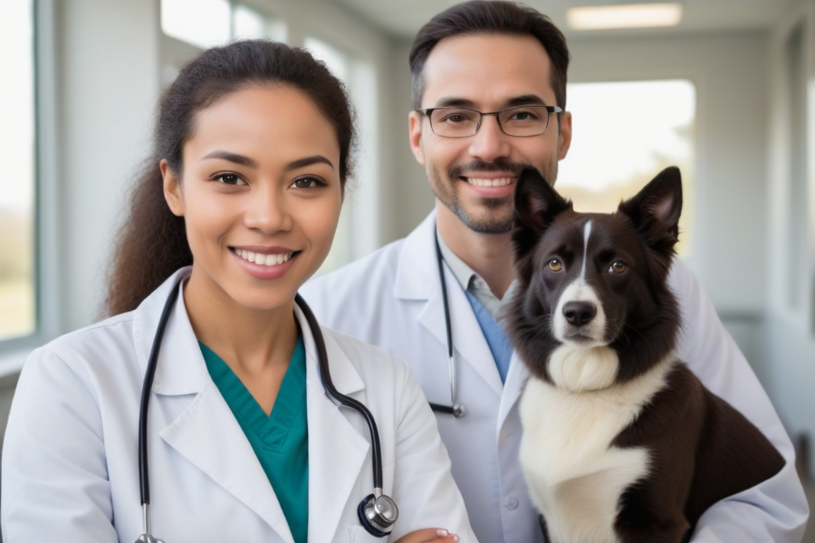 Un equipo veterinario con dos perros