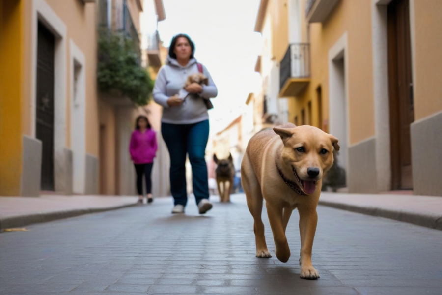 Una calle con gente paseando y algunos pasean perros