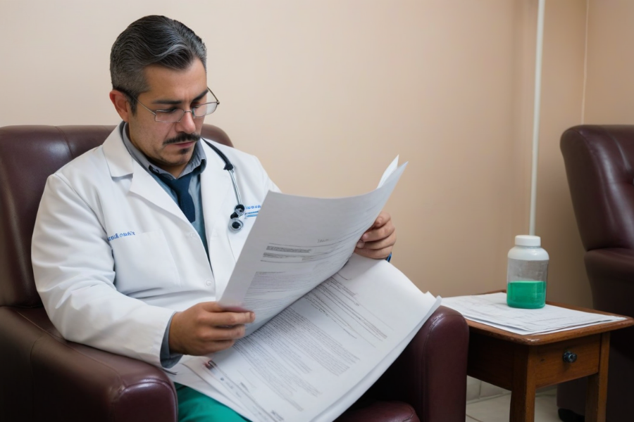 Un veterinario con experiencia leyendo un documento para actualizar sus conocimientos