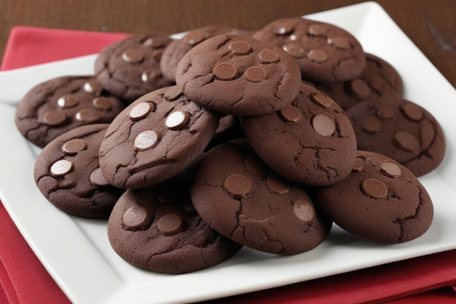 Una bandeja de cookies de chocolate