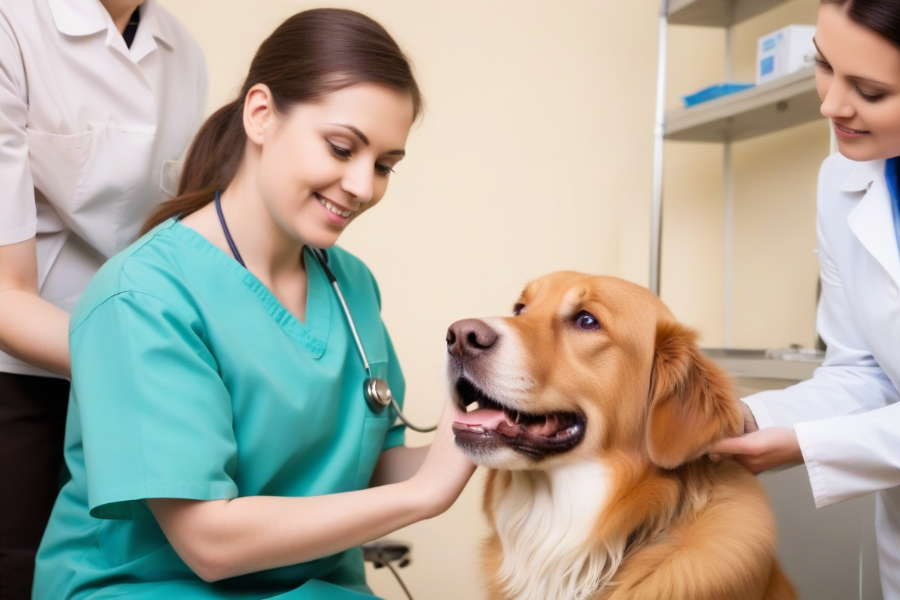 Dos doctoras veterinarias con un perro