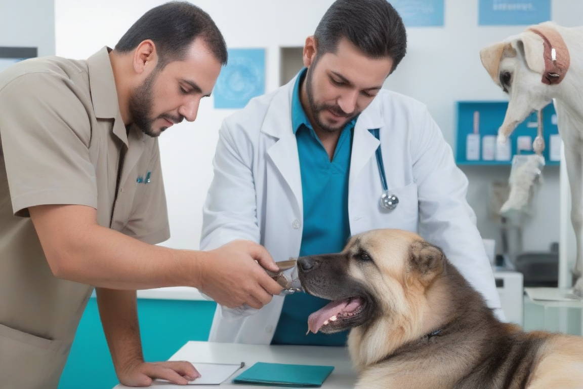 Un veterinario hablando con un cliente con perro